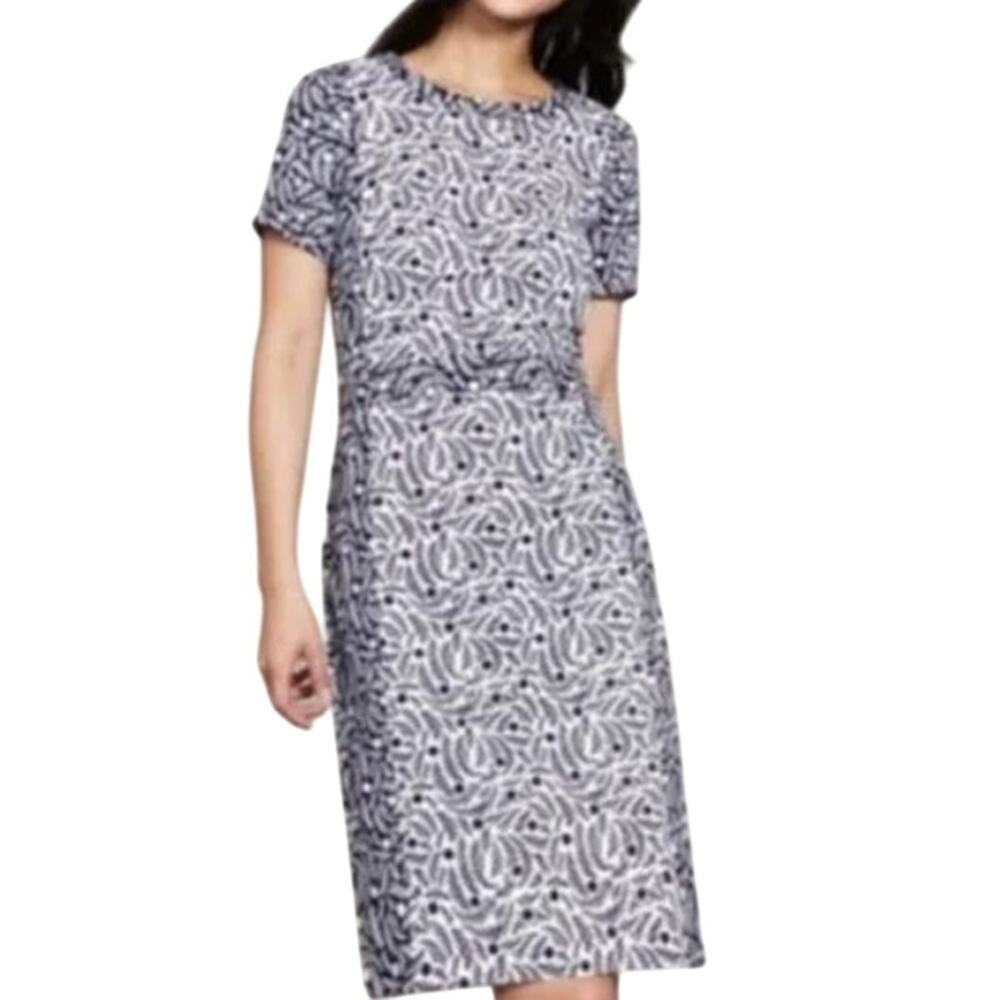 BODEN 6 Isla Dress Navy White Sheath Dress Botanical Floral Print Corpcore